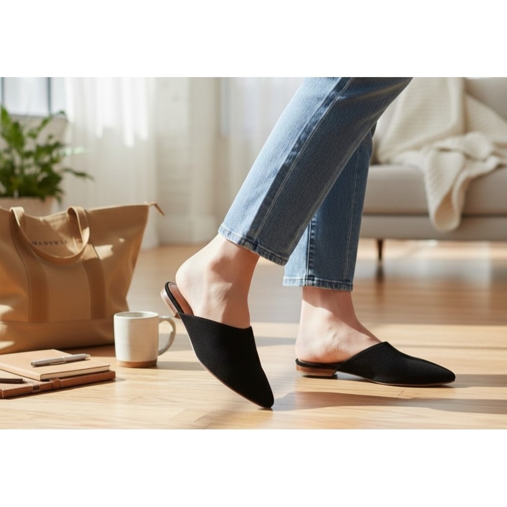 MADEWELL Women's Remi Black Suede Pointed Toe Slip On Mule  Sz 8